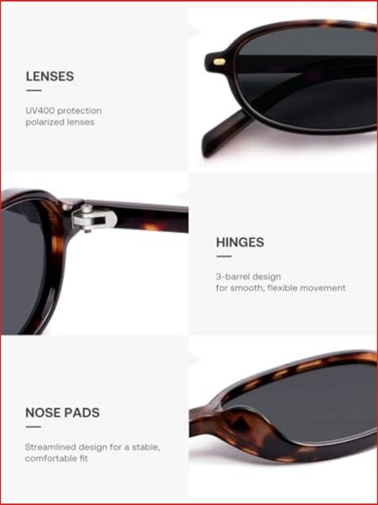 Retro Polarized Rectangle Oval Sunglasses Skinny Rim UV400 Protected main image 6